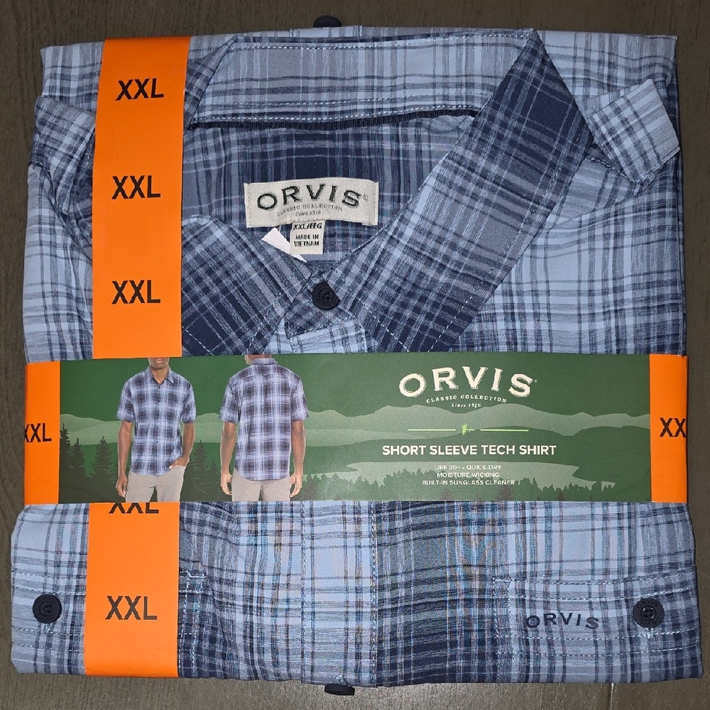 Orvis Men's Casual Blue Plaid Button Down Shirt